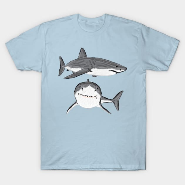 Artwork of a Great White Shark V T-Shirt by JDHegemann